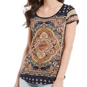 Lucky Brand Black Multi Tribal Medallion T Shirt